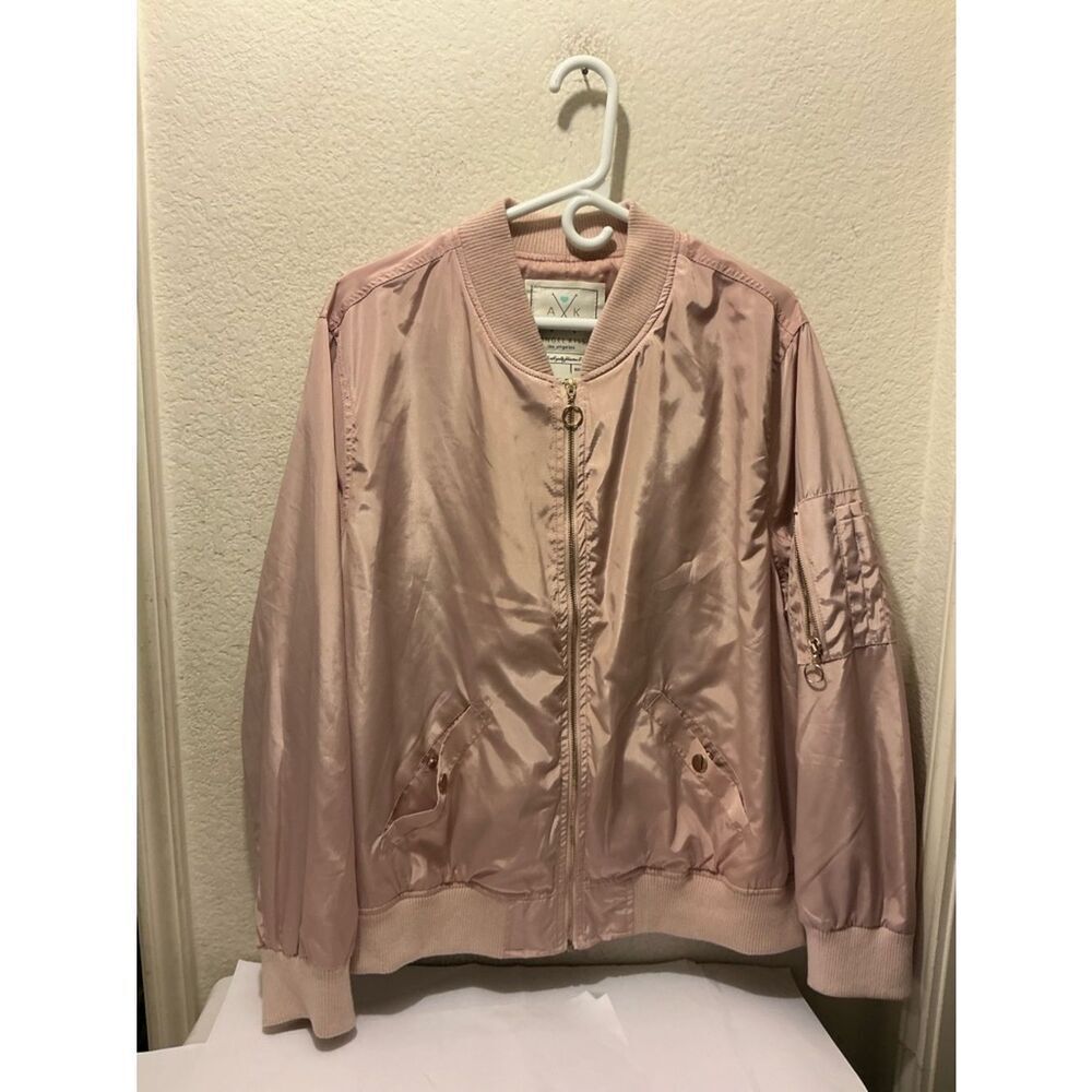 Angel Kiss Women's Light Pink Satin Bomber Jacket